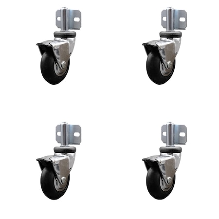 Service Caster 3'' Bright Chrome Neoprene Rubber Casters with Brakes Side Brackets, 4PK SCC-GR03S310-NPRB-BC-B-71678-4-CB180-4